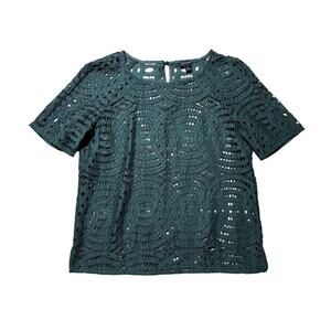 Ann Taylor Womens S Emerald Green Eyelet Short Sleeve Blouse